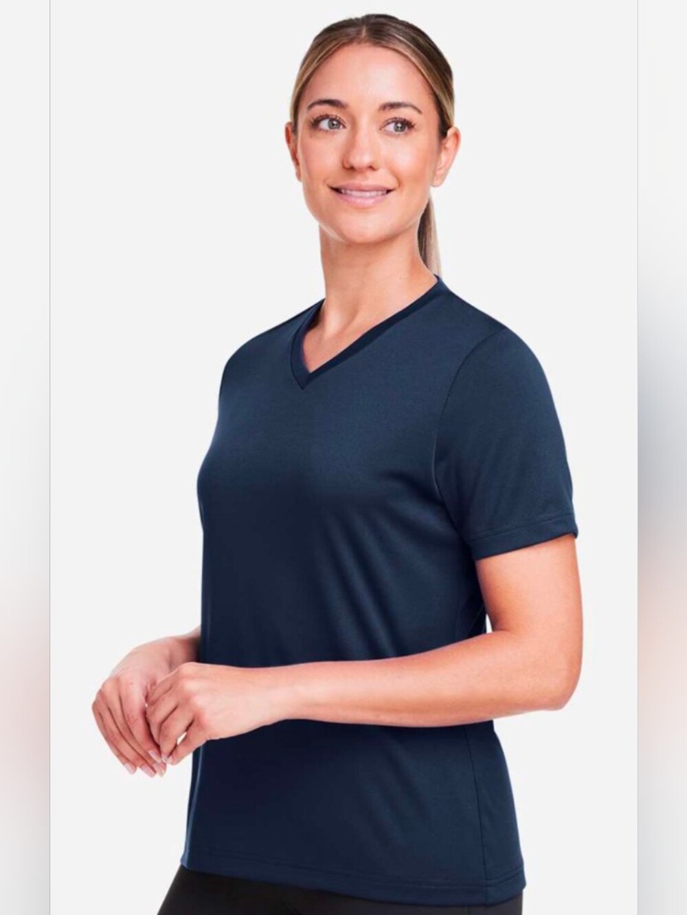 Athletic Works Navy V-Neck Short Sleeve Performance Tee Small (8/10)